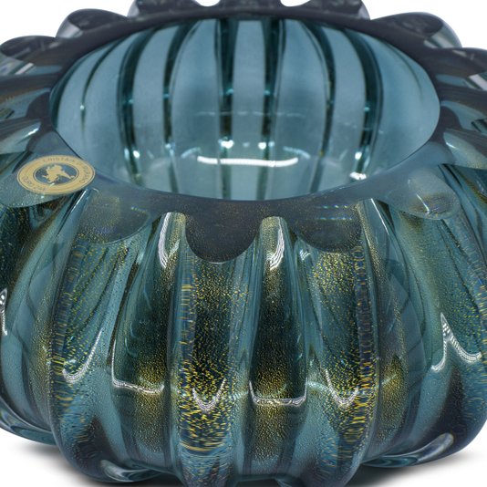 Centro de Mesa Di Murano Verde Pinheiro Pastel com Ouro 24K 23 x 11 cm