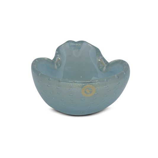 Centro de Mesa Di Murano Azul Céu Pastel com Ouro 24K 18,5 x 17,5 x 10 cm