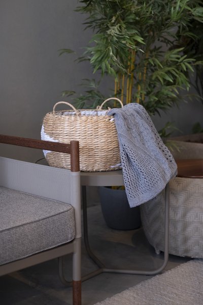 Cesto Grande em Seagrass Enjoy Natural com Branco 35 x 23 cm