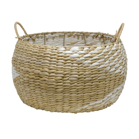 Cesto Grande em Seagrass Enjoy Natural com Branco 35 x 23 cm
