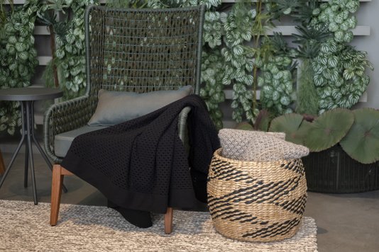 Cesto Médio em Seagrass Enjoy Natural com Preto 29 x 29 cm