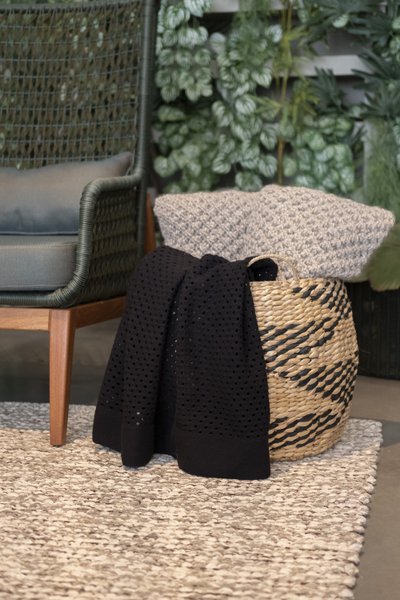 Cesto Médio em Seagrass Enjoy Natural com Preto 29 x 29 cm