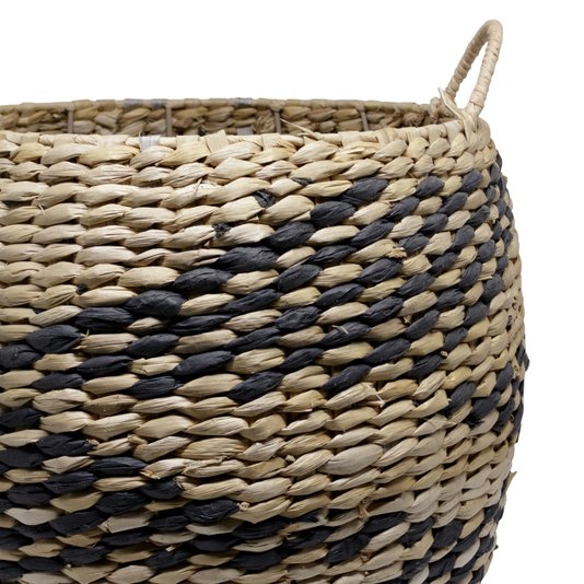 Cesto Médio em Seagrass Enjoy Natural com Preto 29 x 29 cm