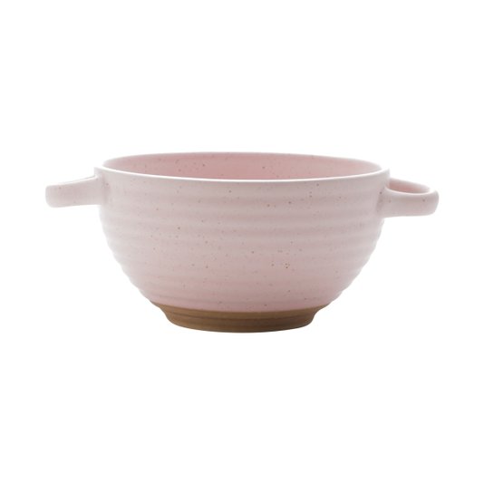 Conjunto 02 Bowls De Cerâmica Com Alça Romance Bon Gourmet Rosa 