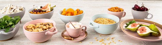 Conjunto 02 Bowls De Cerâmica Com Alça Romance Bon Gourmet Rosa 