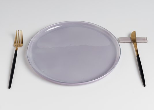 Conjunto 04 Pratos De Refeição Em Vidro Com Borda Lavanda