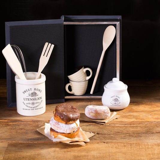 Conjunto 05 Peças Utensílios Para Cozinha Com Suporte De Cerâmica Bon Gourmet