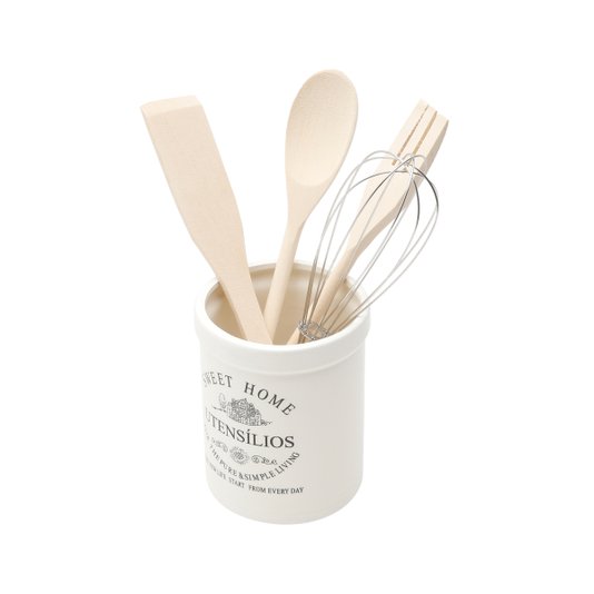 Conjunto 05 Peças Utensílios Para Cozinha Com Suporte De Cerâmica Bon Gourmet
