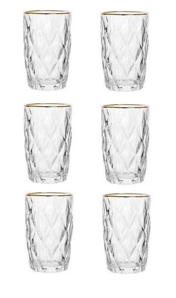 Conjunto 06 Copos de Vidro Diamond Com Fio de Ouro Lyor 350ml
