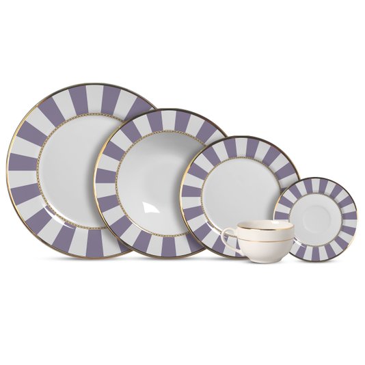 Conjunto 06 Pratos De Sobremesa Lavender Strip Alleanza Cerâmica