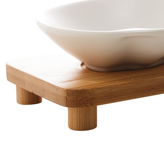 Conjunto 3 Petisqueiras De Porcelana Com Bandeja De Bambu Bon Gourmet
