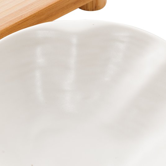 Conjunto 3 Petisqueiras De Porcelana Com Bandeja De Bambu Bon Gourmet