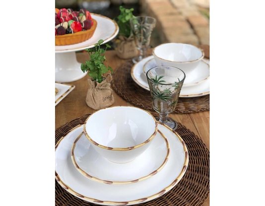 Conjunto 06 Pratos para Sobremesa Bambu Scalla Cerâmica Branco
