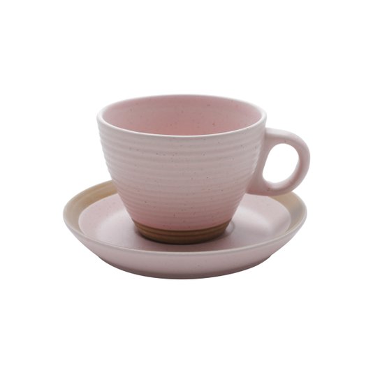 Conjunto De 6 Xícaras Com Pires Para Chá Romance Bon Gourmet Colorida 200 ml