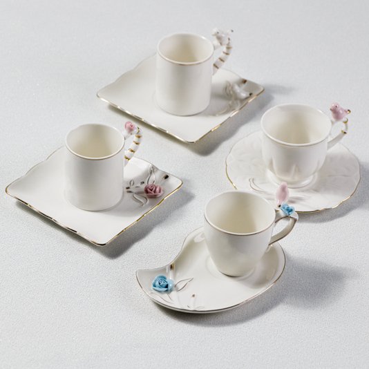 Conjunto De 6 Xícaras De Porcelana Para Café Birds Wolff 80 ml