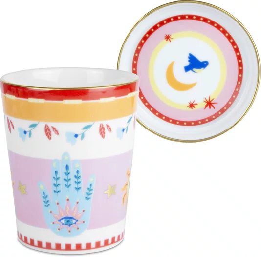 Copo com Pires em Porcelana Mão Mamma Mia Baci Milano