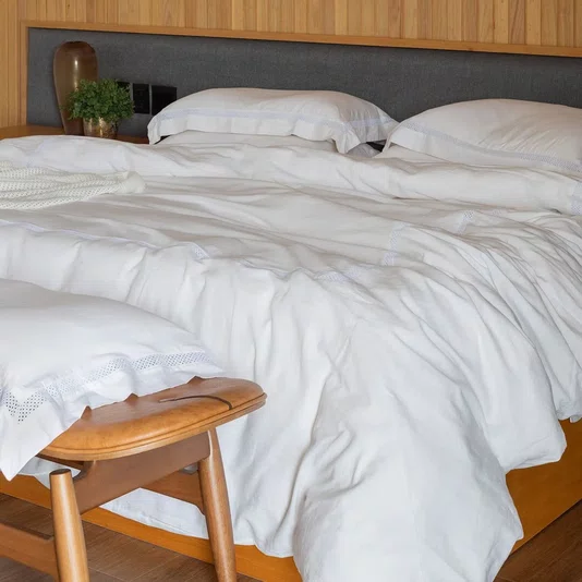 Capa Para Duvet King Linho Square Artelassê Branco