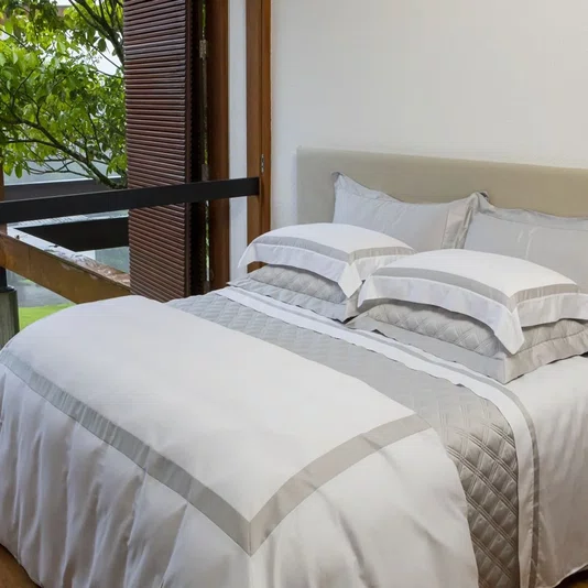 Capa Para Duvet King Turin 300 Fios Artelassê Branco/Cinza Brita
