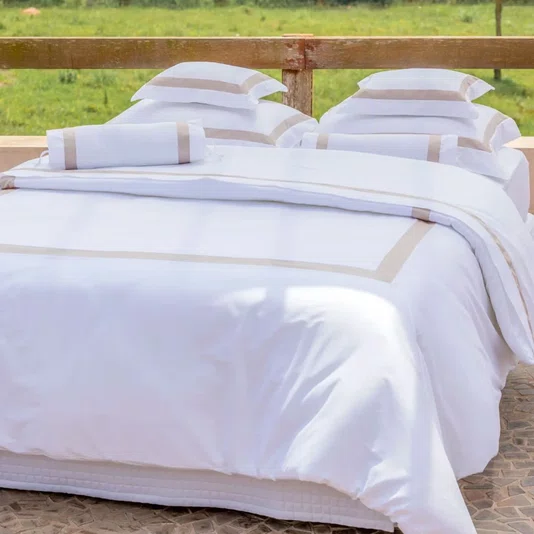 Capa Para Duvet Queen Turin 300 Fios Artelassê Branco/Kaki