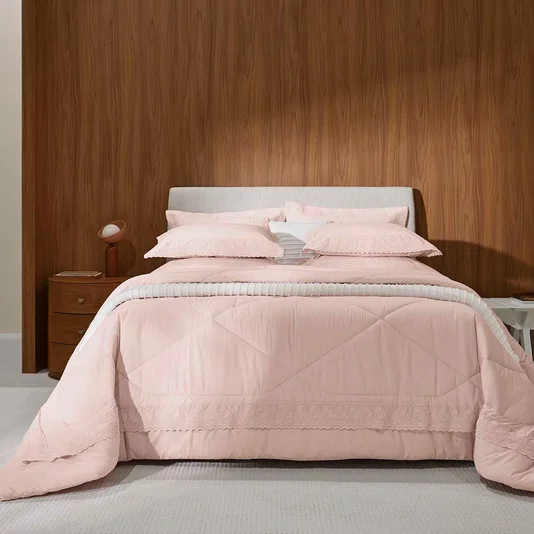 Edredom Casal Caprioli 200 Fios Trussardi Rosa Quartzo/Soft Nude 2,20 x 2,50 m
