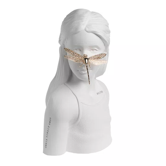 Escultura Busto Menina Libélula Dourada Sui Objetos 30 x 37 cm