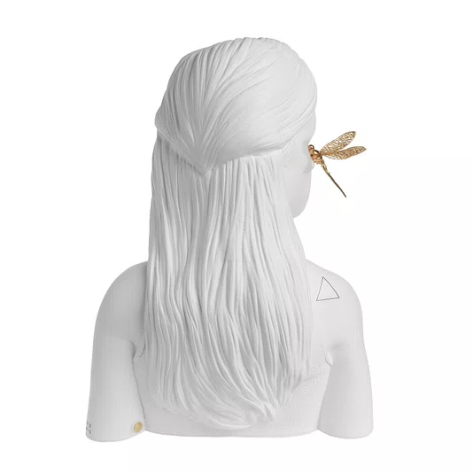 Escultura Busto Menina Libélula Dourada Sui Objetos 30 x 37 cm