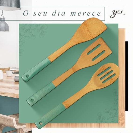Espátula de Bambú Vazada Yoi Menta 30 cm