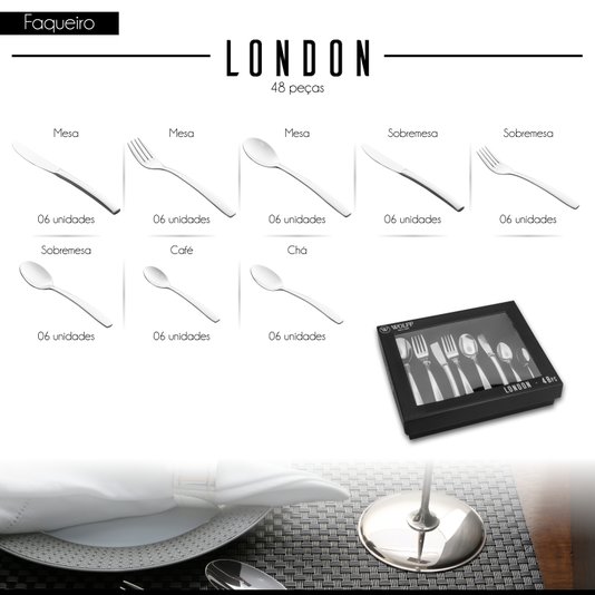 Faqueiro 48 Peças Aço Inox London Wolff