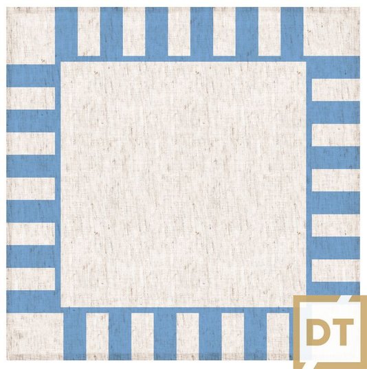 Guardanapo de Mesa em Linho Decortextil Off White e Azul 45cm x 45cm
