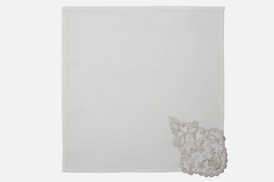 Guardanapo de Tecido com Bordado Manu Fisch Off White e Bege