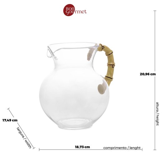 Jarra de Acrílico Bon Gourmet Alça de Bambu 3 L