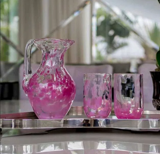Jarra de Cristal Bolhas Gileno Cristais Rosa