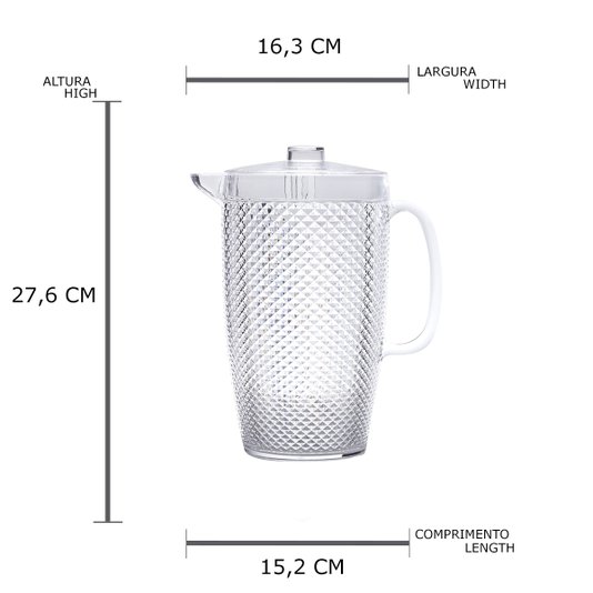 Jarra Para Água de Acrílico Bon Gourmet Transparente 3 Litros