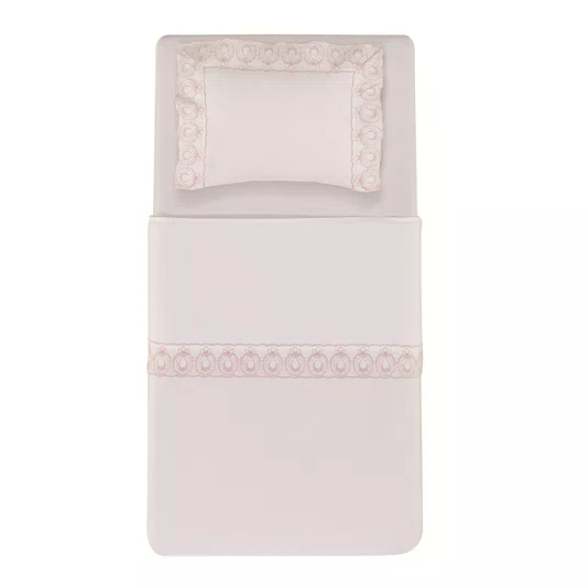 Jogo 03 Peças Berço Bambini Olivia 300 Fios Trussardi Branco e Soft Nude 110cm x 160cm