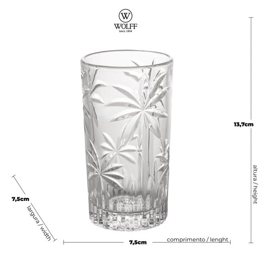 Jogo 06 Copos Altos Cristal Wolff Palm Tree 360 ml