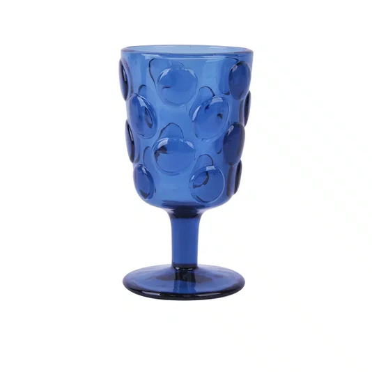 Jogo 06 Peças Taça De Vidro Com Bolhas Azul