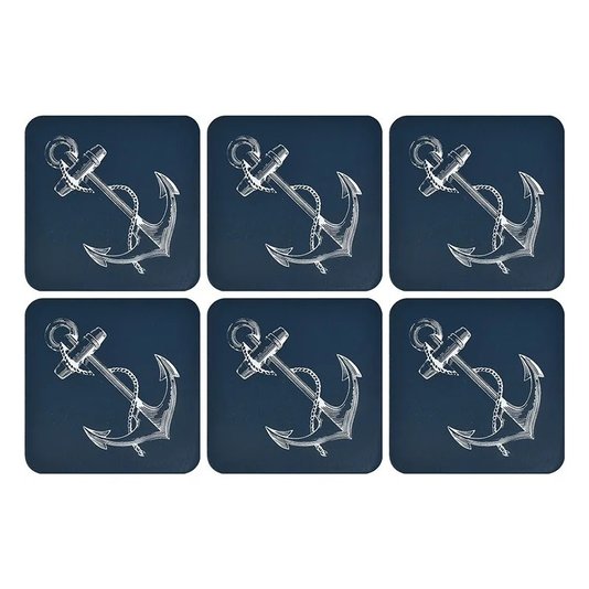 Jogo 06 Porta Copos Âncora The Home Decorações Azul