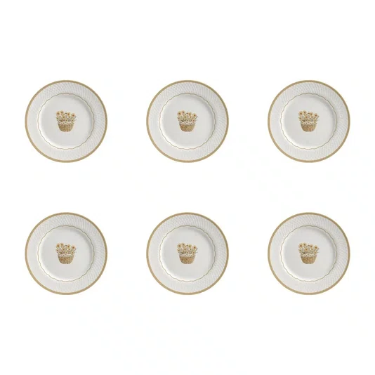 Jogo 06 Pratos de Sobremesa Relevo Huppert Alleanza Ceramica 21cm