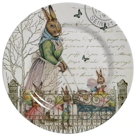 Jogo 06 Pratos Rasos Easter Vintage Alleanza Cerâmica 29 cm 