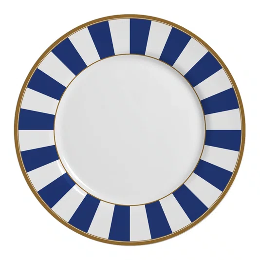 Jogo 06 Pratos Rasos Stripe Azul Alleanza Cerâmica 29 cm