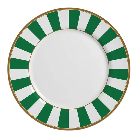 Jogo 06 Pratos Rasos Stripe Verde Alleanza Cerâmica 29 cm