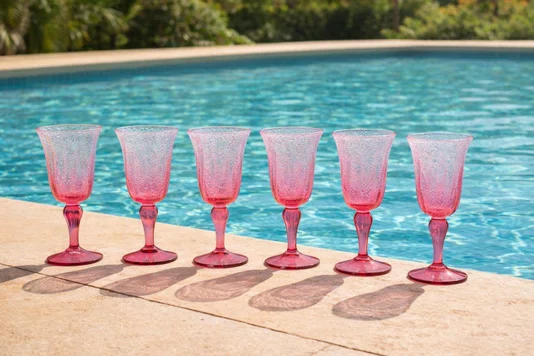 Jogo 06 Taças Em Acrílico Detalhes Bolhas Rosa 310 ml