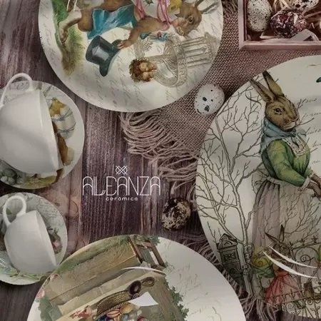 Jogo 06 Xícaras De Chá Com Pires Easter Vintage Alleanza Cerâmica 250 ml 