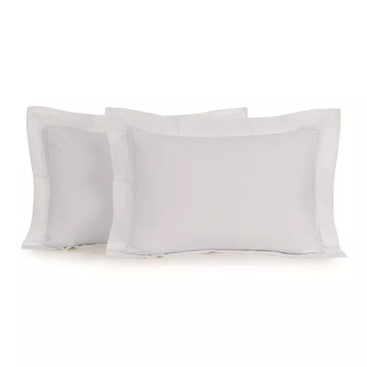 Jogo 2 Fronhas Fiesole 200 Fios Trussardi Branco e Branco 50cm x 70cm