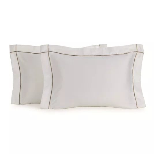 Jogo 2 Fronhas Girelli Bambu 300 Fios Trussardi Branco e Nocciola 50cm x 70cm