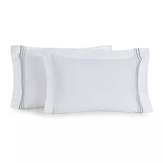 Jogo 2 Fronhas Menfi 200 Fios Trussardi Branco e Azul 50cm x 70cm