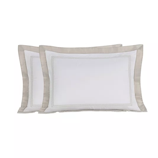 Jogo 2 Fronhas Mondello 600 Fios Trussardi Branco e Moonbean 50cm x 70cm