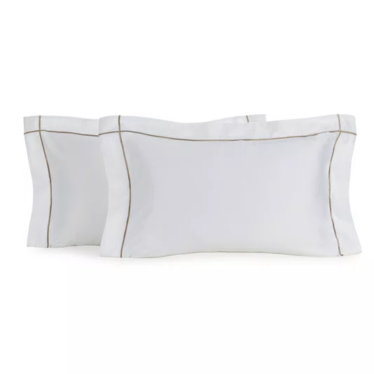 Jogo 2 Super Fronhas Girelli Bambu 300 Fios Trussardi Branco e Nocciola 50cm x 90cm