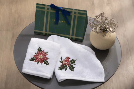 Jogo 2 Toalhas de Lavabo Natal Tradizionale Trussardi Branco 30cm x 50cm