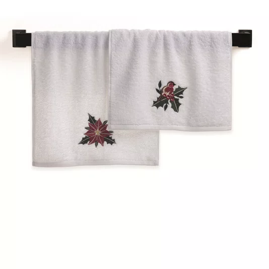 Jogo 02 Toalha de Lavabo Natal Tradizionale Trussardi Branco 30cm x 50cm